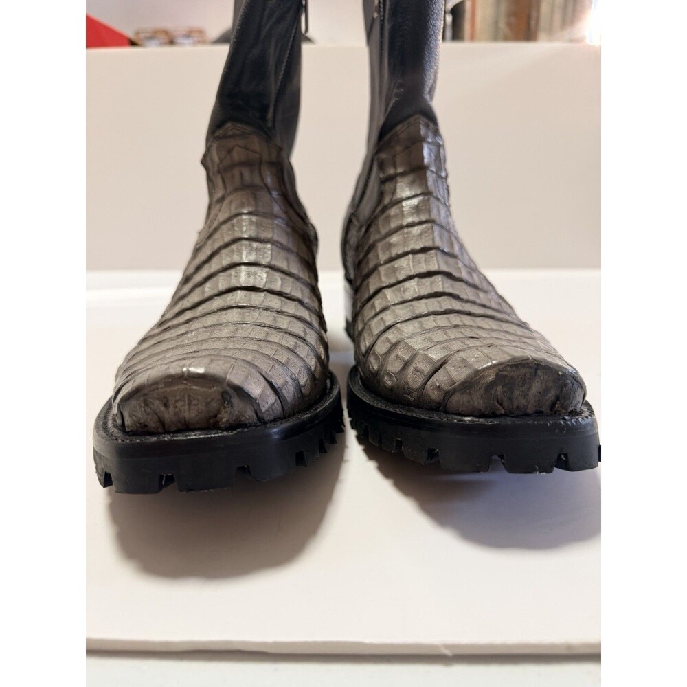 Caiman Black Gray Exotic Leather Western Cowboy Boots Size 10 Handmade - Picture 3 of 13